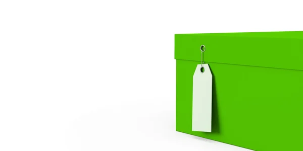 Lindgrün Geschenkbox mit Preisschild leer isoliert auf weißem Hintergrund. 3D-Darstellung, 3D-Illustration. — Stockfoto
