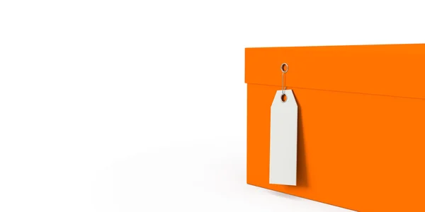 Πορτοκαλί συσκευασία δώρου με τίμημα κενό απομονώνονται σε λευκό φόντο. απόδοσης 3D, 3d απεικόνιση. — Φωτογραφία Αρχείου