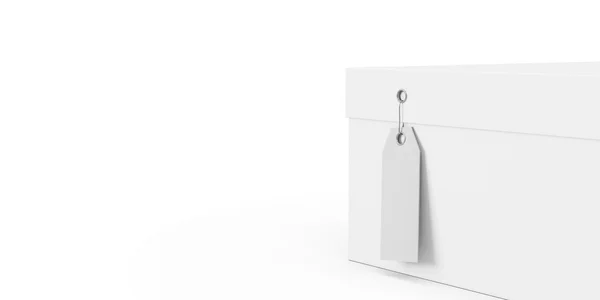 Белая подарочная коробка с ценником бланк изолирован на белом фоне. 3D рендеринг, 3D иллюстрация . — стоковое фото
