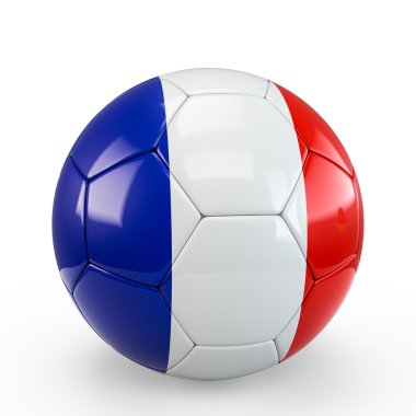 Futbol topu ile Fransa Fransız bayrağı doku beyaz arka plan üzerinde izole kapalı. 3D render, 3d çizim.