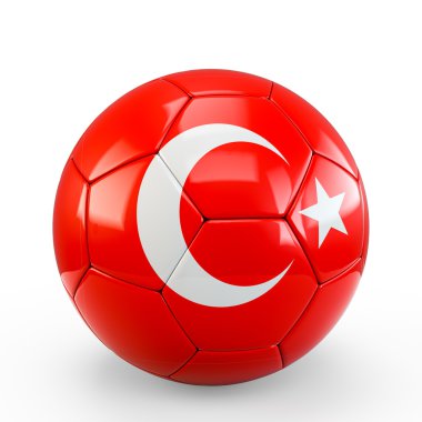 Beyaz arka plan üzerinde Türk bayrağı doku izole Türkiye Futbol topu kaplı. 3D render, 3d çizim.