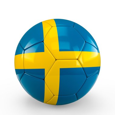 Beyaz arka plan üzerinde İsveç bandıralı doku izole İsveç futbol topu kaplı. 3D render, 3d çizim.