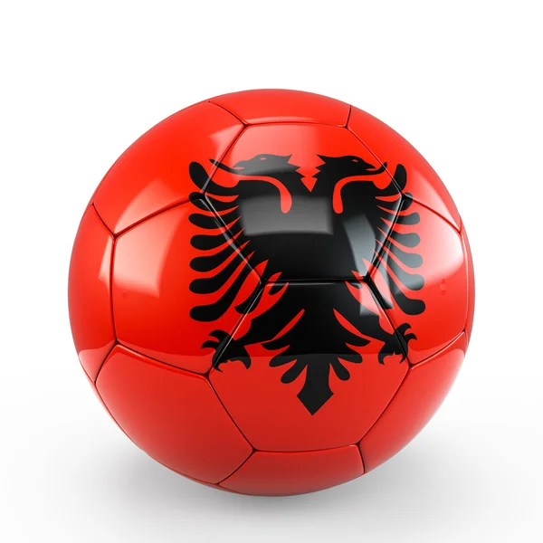 Ballon de football recouvert de la texture du drapeau albanais d'Albanie isolé sur fond blanc. Rendu 3D, Illustration 3D . — Photo