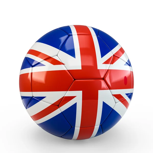 Pelota de fútbol cubierta con Inglaterra Reino Unido Inglés Britannia Britannia bandera textura aislada sobre fondo blanco. Representación 3D, Ilustración 3D . —  Fotos de Stock