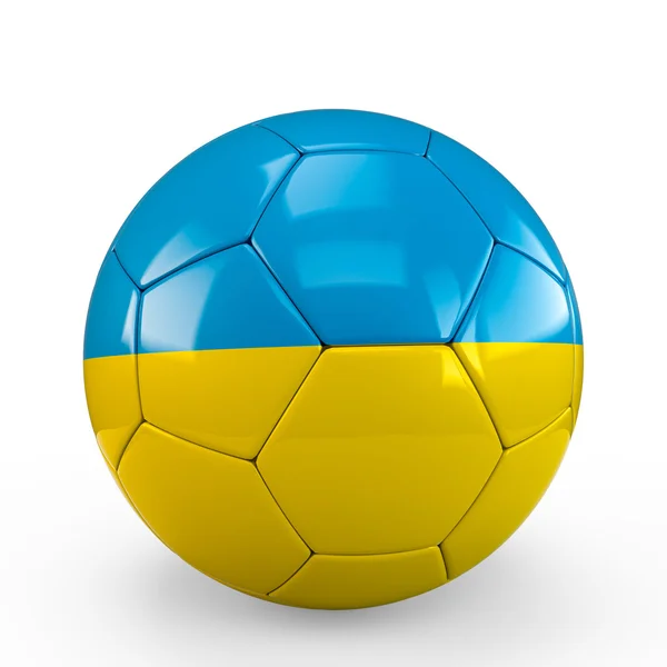 Balón de fútbol cubierto con UA Ucrania textura bandera de Ucrania aislado sobre fondo blanco. Representación 3D, Ilustración 3D . — Foto de Stock