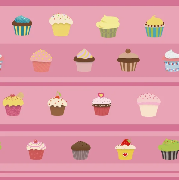 Nahtlos bebilderte Cupcakes — Stockfoto