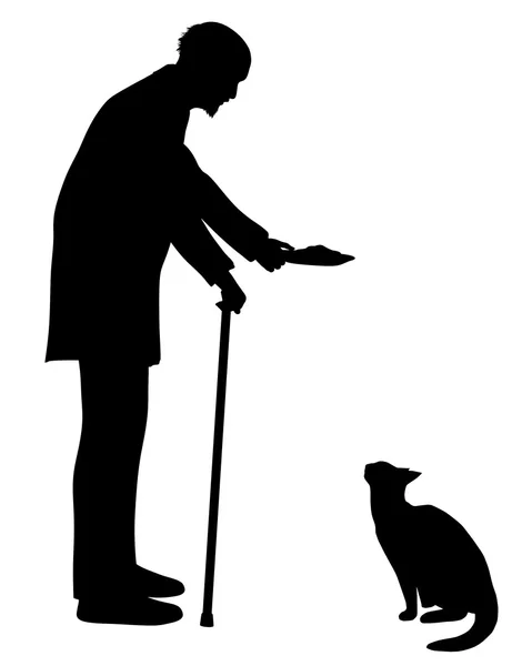 Старик и его кот — стоковое фото