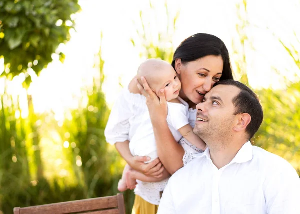 Happy Family Backyard Having Picnic Tea Party Hugging Family Values — Stock Photo, Image