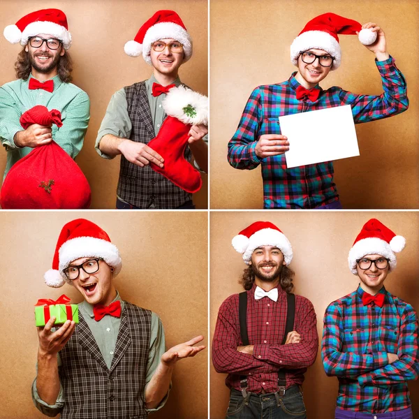 Zwei emotionale Weihnachtsmänner — Stockfoto