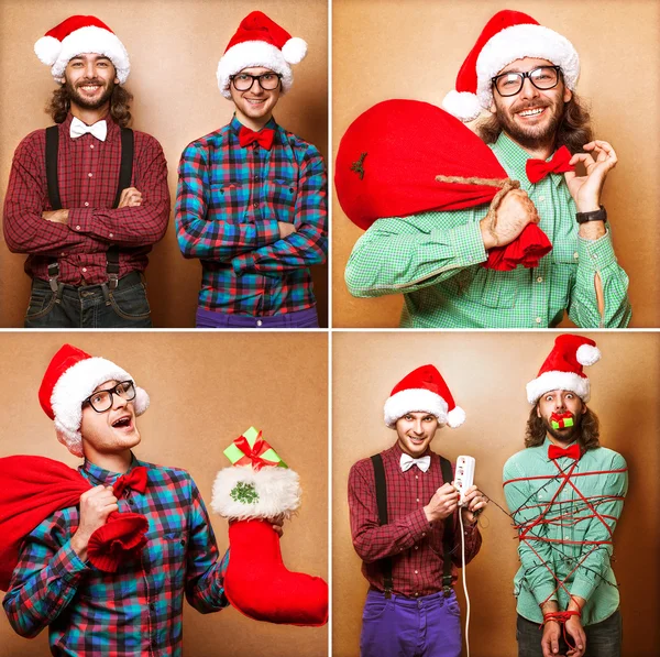 Dois Papai Noel emocional — Fotografia de Stock