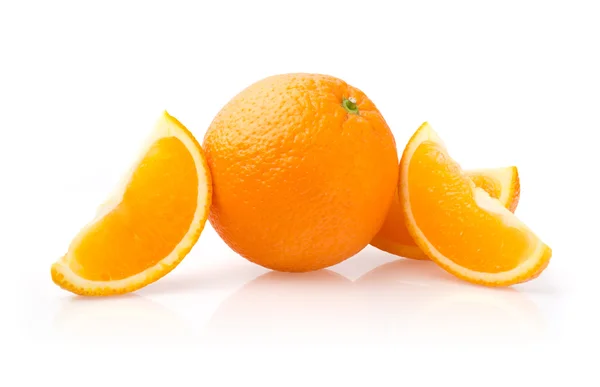 Orange and Slices on White Background Royalty Free Stock Images