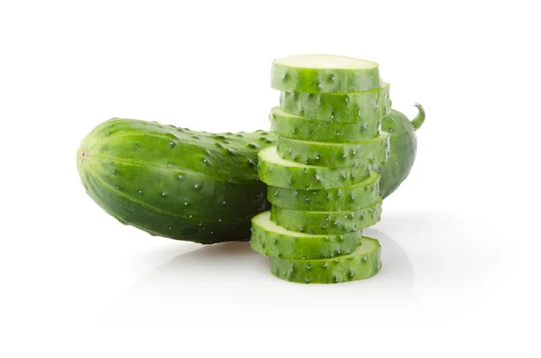 Fresh Cucumber and Slices on white Stock Picture