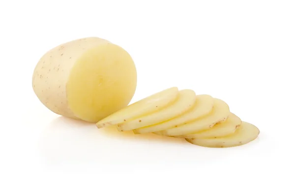 Patate e fette su bianco — Foto Stock
