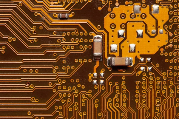Bilgisayar devre kartı kapanıyor. Elektronik ve bilgisayarlaştırma teması için arkaplan