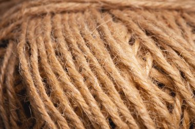Doğal halat ipliği, arka plan dokusu yakın plan. Kırsal tarzda dağınık lifler.