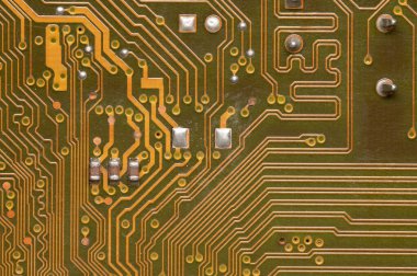 Bilgisayar devre kartı kapanıyor. Elektronik ve bilgisayarlaştırma teması için arkaplan