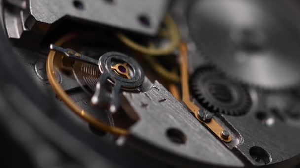 Makrodaki eski bir kol saatinin dişli mekanizması. Yakın plan. — Stok video