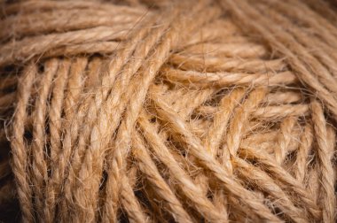Doğal halat ipliği, arka plan dokusu yakın plan. Kırsal tarzda dağınık lifler.
