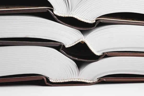 Κοντινό πλάνο της σκληρής πλάτης ενός χοντρού βιβλίου σε γκρι φόντο. Ανάγνωση και βιβλιοθήκες — Φωτογραφία Αρχείου