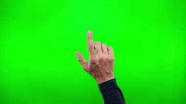 Simüle dokunmatik ekranda jest. yeşil ekran, erkek parmak basma, seçim yapma.