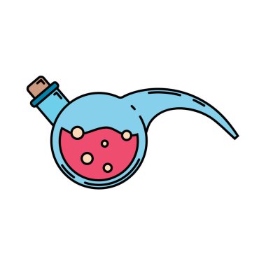 Çizgi rengi tıbbi ilaç ikonu cevabı, tüp. Profesyonel ekipman sembolü. Bilim, eczane, sıhhiye, kimya geçmişi amblem elementi. Laboratuvar camı. Vektör tıbbi özet çizimi