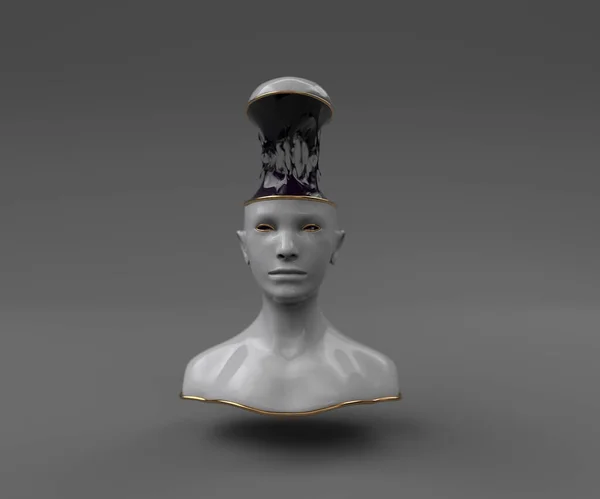 Renderizado Busto Porcelana Hombres Oro Corte Cerebro Explosión Cabeza Hueco — Foto de Stock