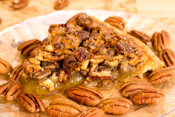 Pecan pie slice närbild Stockbild