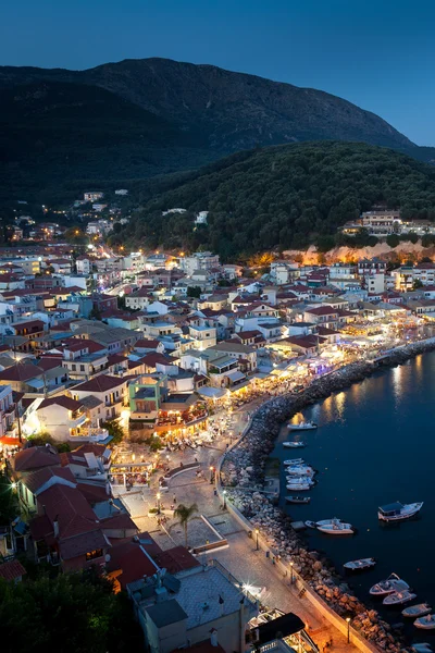The harbor of Parga by night, Greece, Ionian Islands — Stock Photo, Image