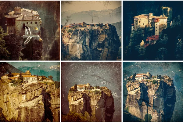 Colaj vintage din Meteora, Grecia — Fotografie, imagine de stoc