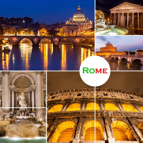 Colagem de fotos de Roma, Itália. Colagem inclui marcos importantes — Fotografia de Stock