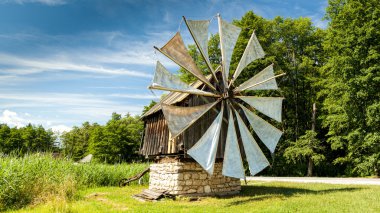 Windmill in open-air Astra museum in Sibiu, Romania clipart