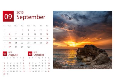 Masa takvimi 2015. Yunanistan görüntü seçimi.