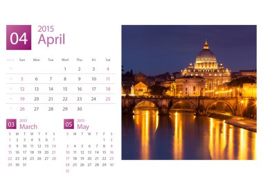 Masa takvimi 2015. Roma, İtalya, görüntü seçimi.