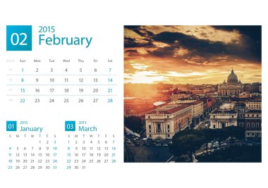 Masa takvimi 2015. Roma, İtalya, görüntü seçimi.