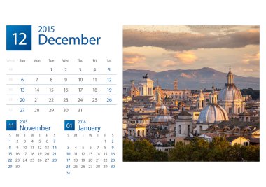 Masa takvimi 2015. Roma, İtalya, görüntü seçimi.