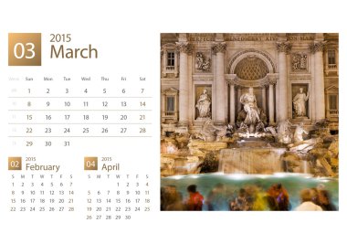 Masa takvimi 2015. Roma, İtalya, görüntü seçimi.