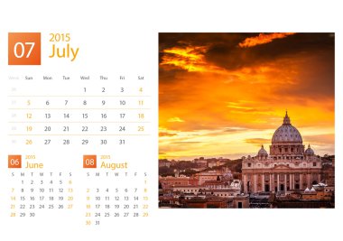 Masa takvimi 2015. Roma, İtalya, görüntü seçimi.