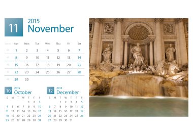 Masa takvimi 2015. Roma, İtalya, görüntü seçimi.