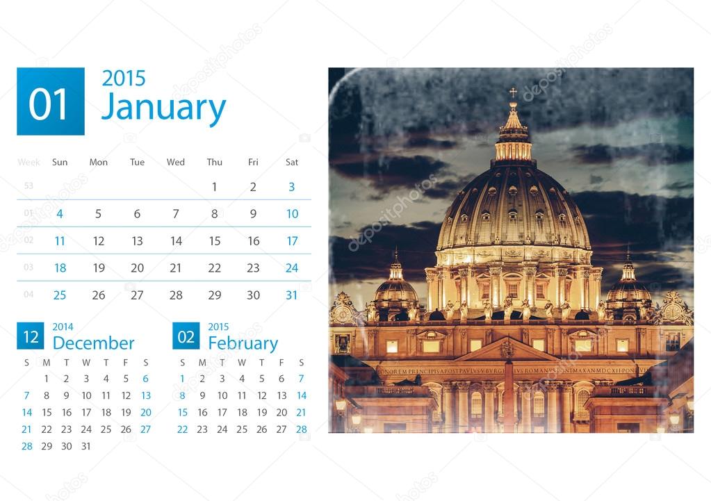 Desk Calendar 2015. Rome, Italy image selection.