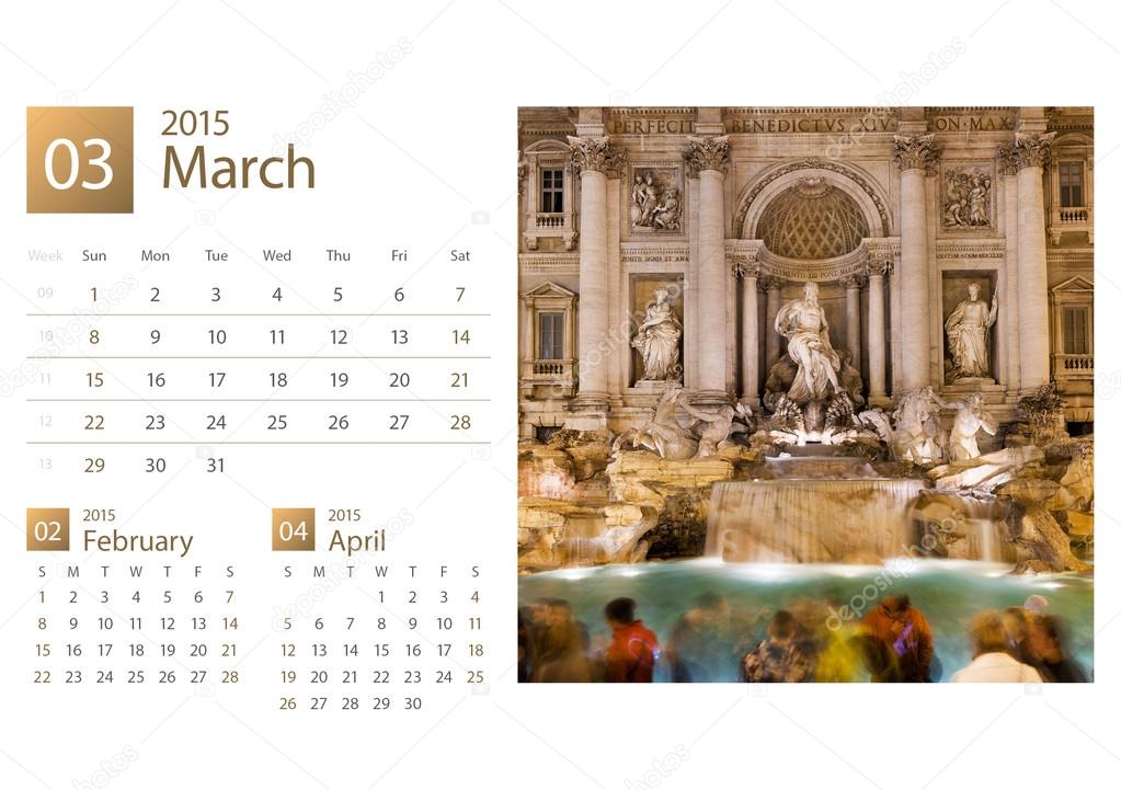 Desk Calendar 2015. Rome, Italy image selection.