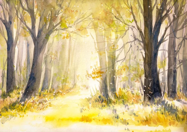 그린 숲 수채화 — 스톡 사진