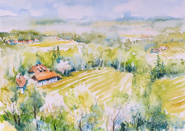 Landschap aquarellen geschilderd — Stockfoto