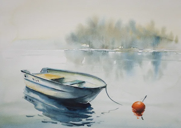 Båt akvarell målade — Stockfoto