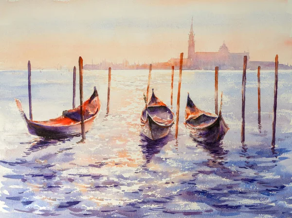 Venice Gondolas San Marco Square Sunset Venice Italy Venice Grand — Stock Photo, Image