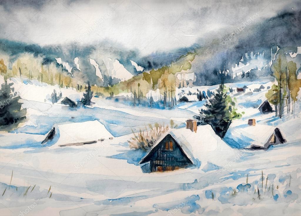 Mountain village in winter