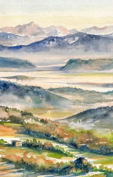 Aquarelles de paysage peintes — Photo