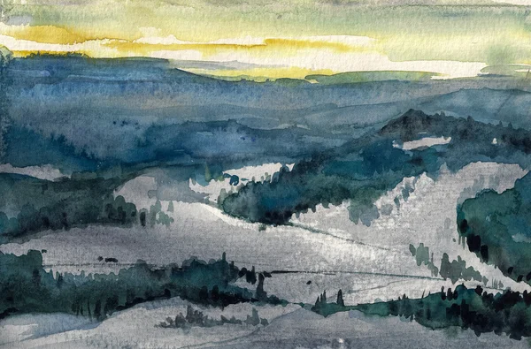 Dağlar suluboya boyalı