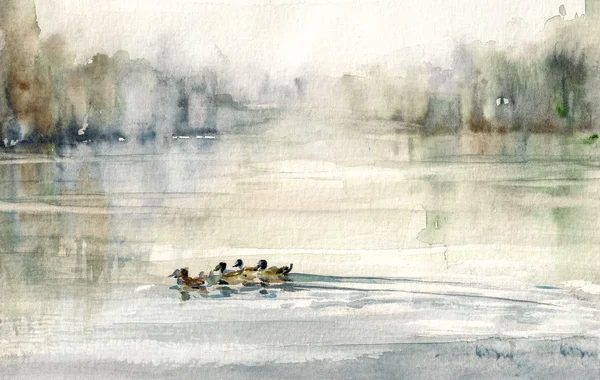 Ördekler suluboya boyalı