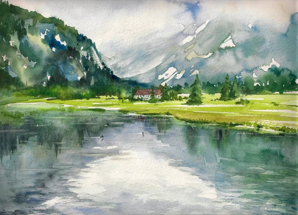 Yaz peyzaj wtercolor boyalı