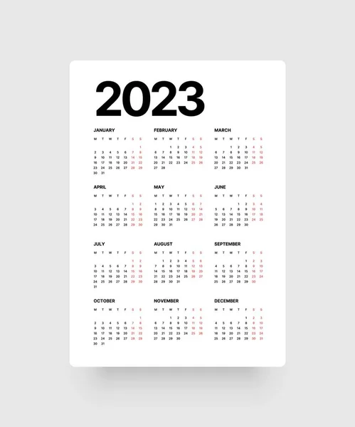 Calendar for 2023 year. Week Starts on Monday. — Διανυσματικό Αρχείο